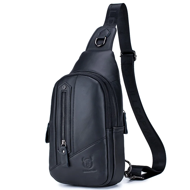 Men's Leather Chest Bag With Headset Hole Mens Multifunction Single Strap Anti Theft Chest Bag With Adjustable Shoulder Strap