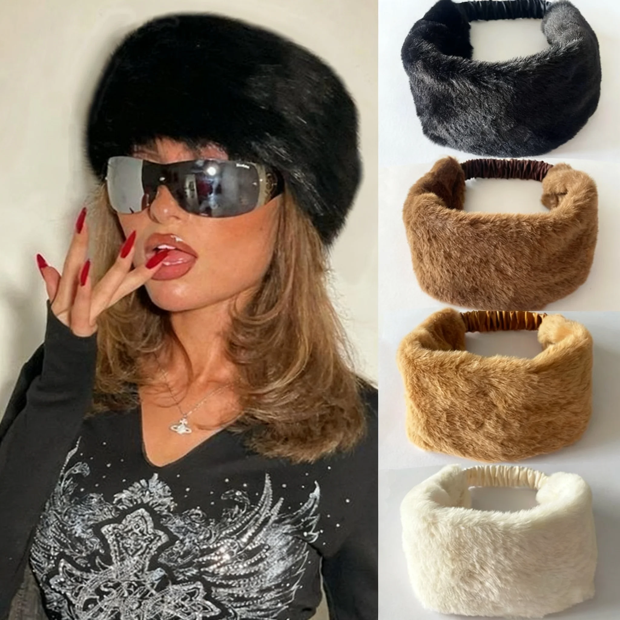 

Winter Ladies New Plush Hair Band Korean Japanese Ins Sweet Style Faux Rabbit Hair Headband Warm Wide Side Trendy Girl Hair Band