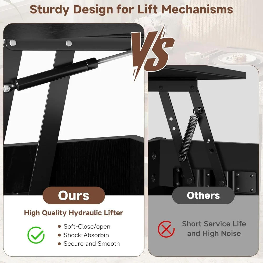 Table basse relevable de 40 pouces, tables basses élévatrices multifonctions 4 en 1 avec rangement et compartiment caché, table basse convertible