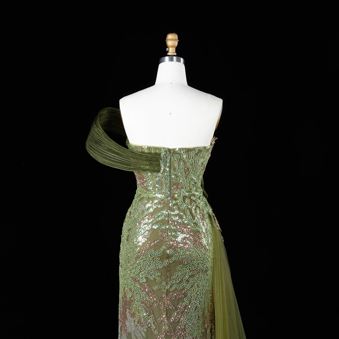 Sharon Said Luxuriöses Abendkleid in Grün mit Farbverlauf, schulterfrei, mit Perlenapplikationen, für Damen, Hochzeit, formelle Party, Modell SS293, maßgeschneidert – Detail 9