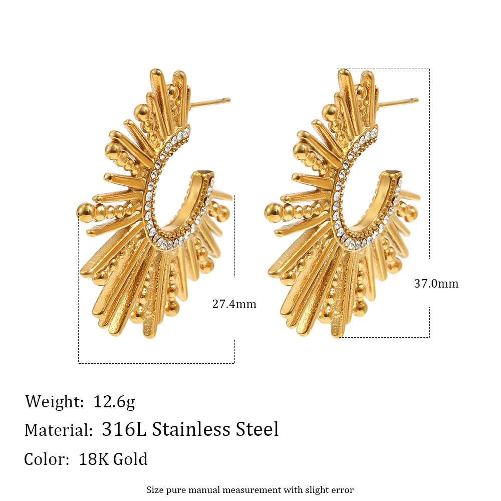 E.B.belle Edelstahl C-förmige Ohrstecker mit Strass, süße Statement-Ohrringe, anlaufbeständig, passend für Damenschmuck – Detail 1