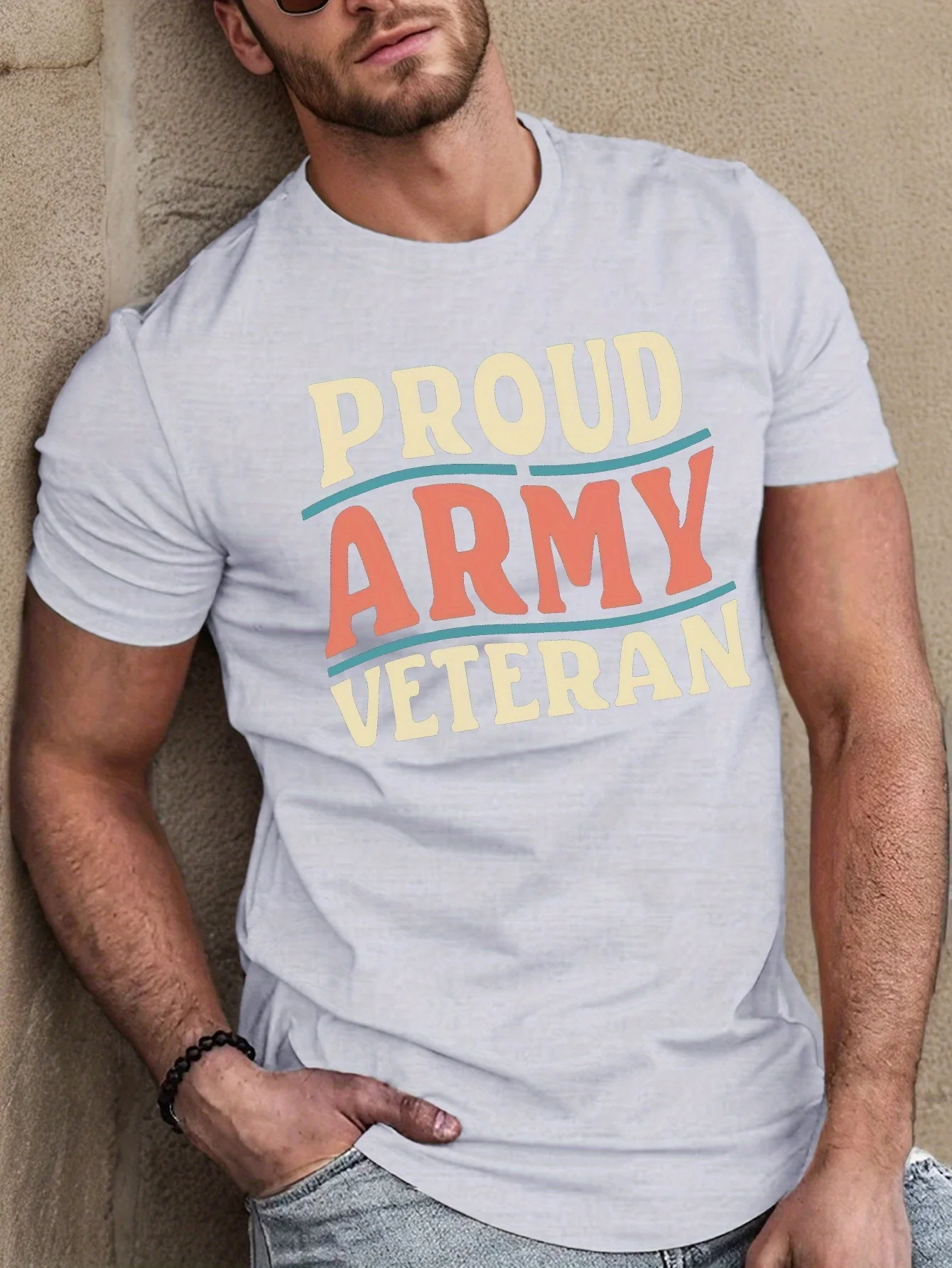 Casual Proud Army Veteran Fitted Men's T-Shirt, Sweat-wicking And Freedom Of Movement