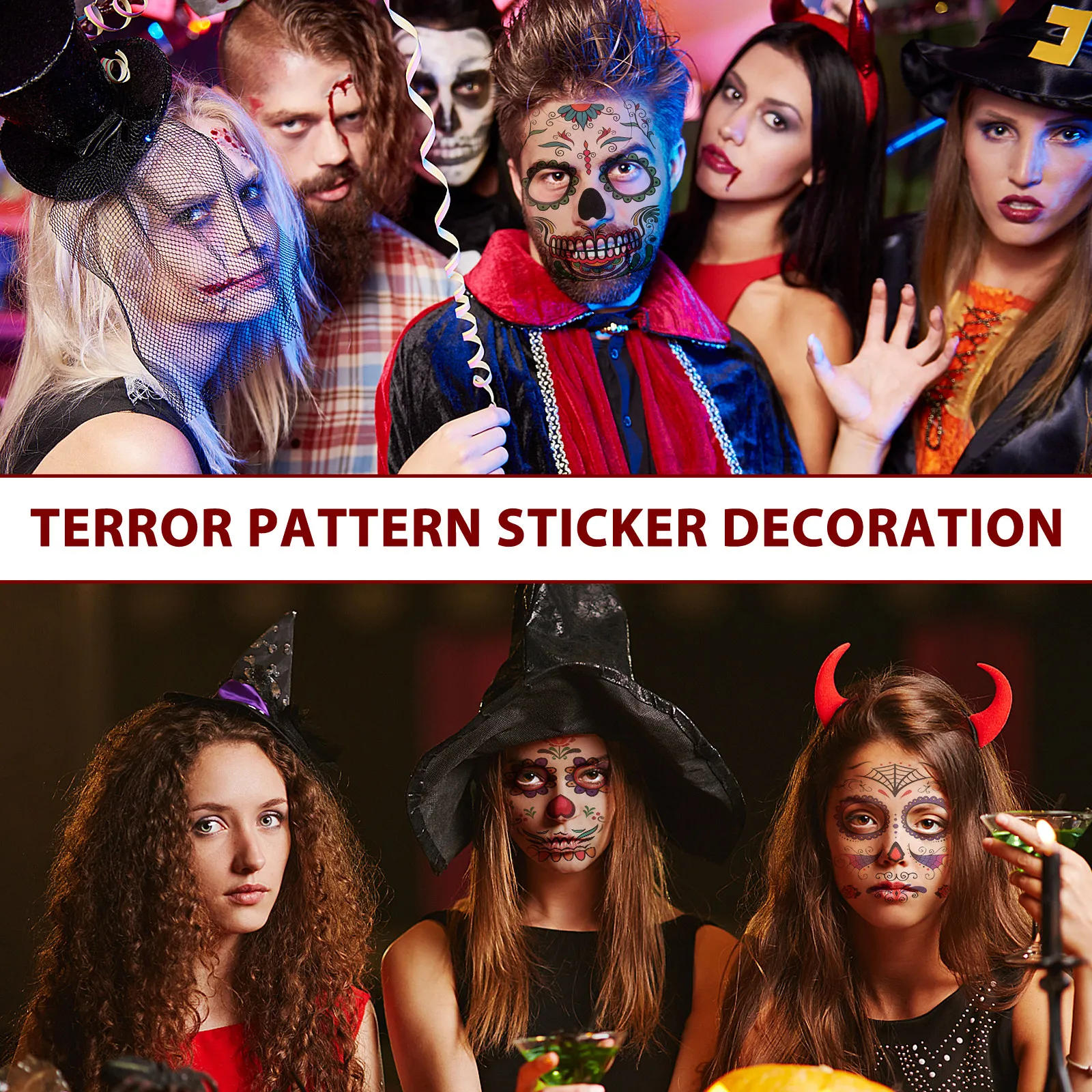 

8PCS Waterproof Facial Stickers for Halloween Temporary Makeup Safe Realistic Effects Party Costumes Use Creative