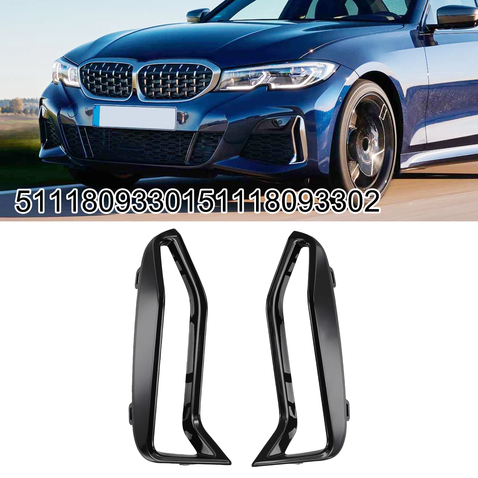 2pcs Car Front Bumper Fog Lamp Trim, Left And Right Pair, 51118093301, 51118093302 For BMW 3\' G20 G21 M340i Anti-corrosion