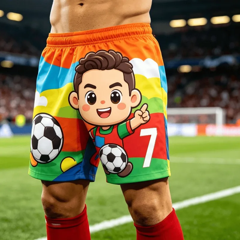 2026 Summer Cute # 7 Ronaldo Q Edition Image Football Shorts for Adults and Children Leisure Sports Daily Exercise  Shorts