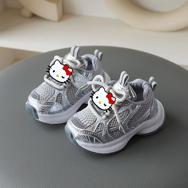 Sanrio hello kitty nuevas zapatillas de deporte para niños suela suave zapatos casuales de malla transpirable primavera otoño zapatos para correr niño niña zapatos para niños pequeños