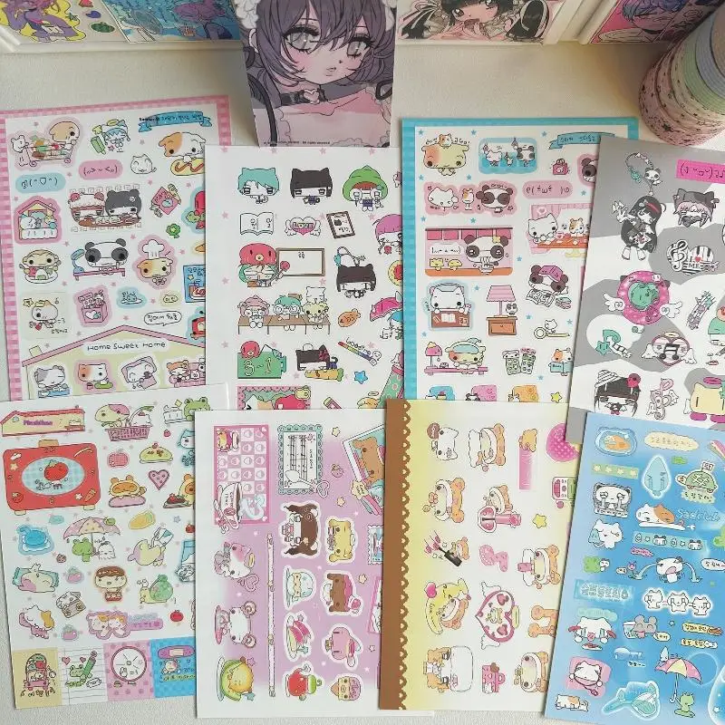 1/9Pcs Korean INS Style Cartoon Animal Kawaii Cute Daily Notebook Hand Account Stickers Scrapbook DIY Decorative Stickers