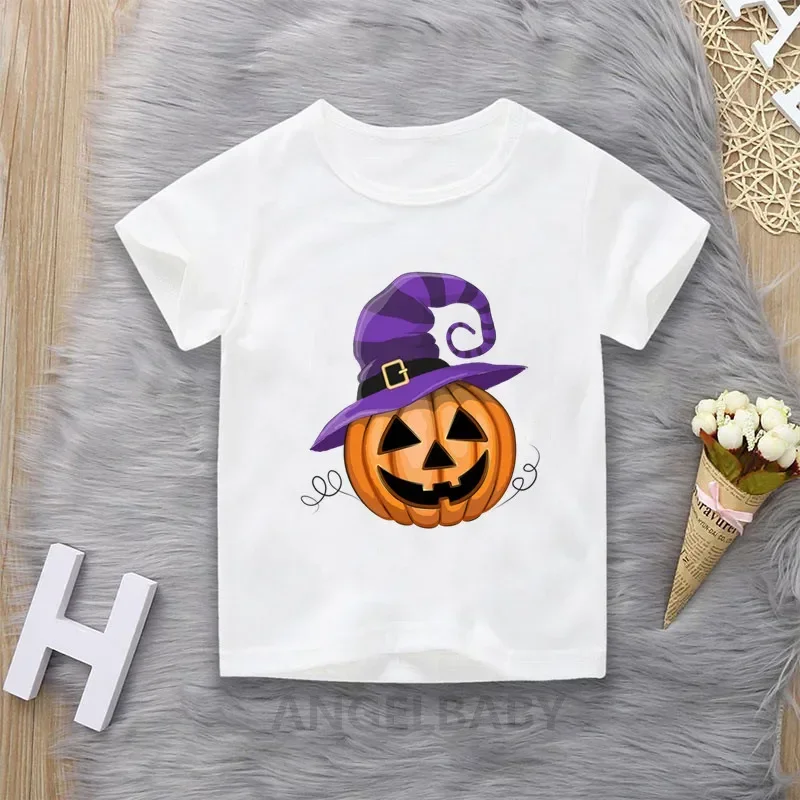 Crianças halloween morcego abóbora boo dos desenhos animados camiseta meninas meninos engraçado bonito roupas de bebê crianças verão topos tshirt meninos roupas