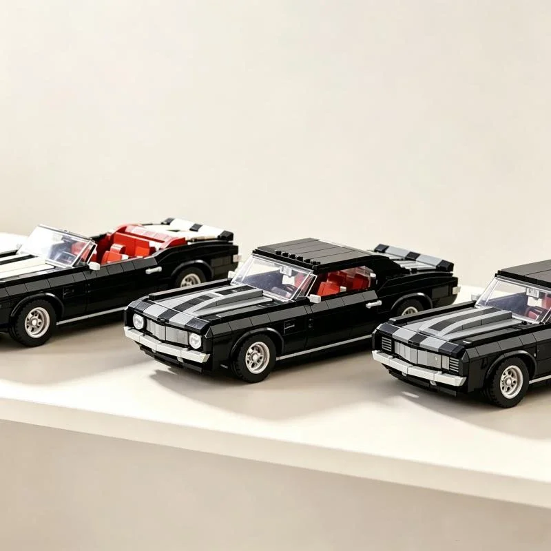 Modellino di auto nera in stile retrò, set di costruzioni, decorazione da scrivania, giocattolo da assemblare, ideale come regalo di compleanno o per feste di Natale, adatto a bambini e adulti.