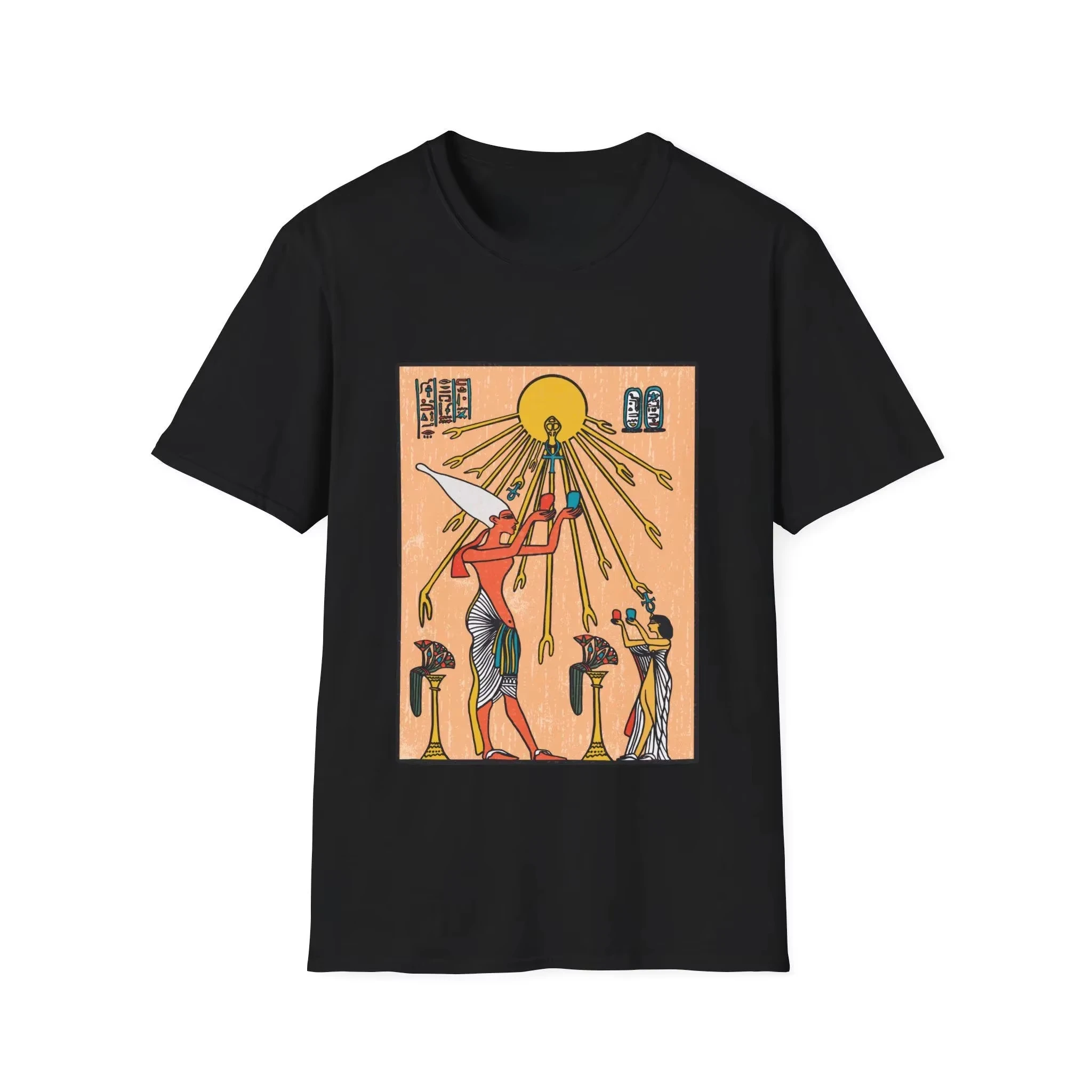 Camiseta The Aten - Camiseta con gráfico hieroglífico egipcio del antiguo dios del sol - Camiseta de algodón unisex, cómoda, suave y transpirable