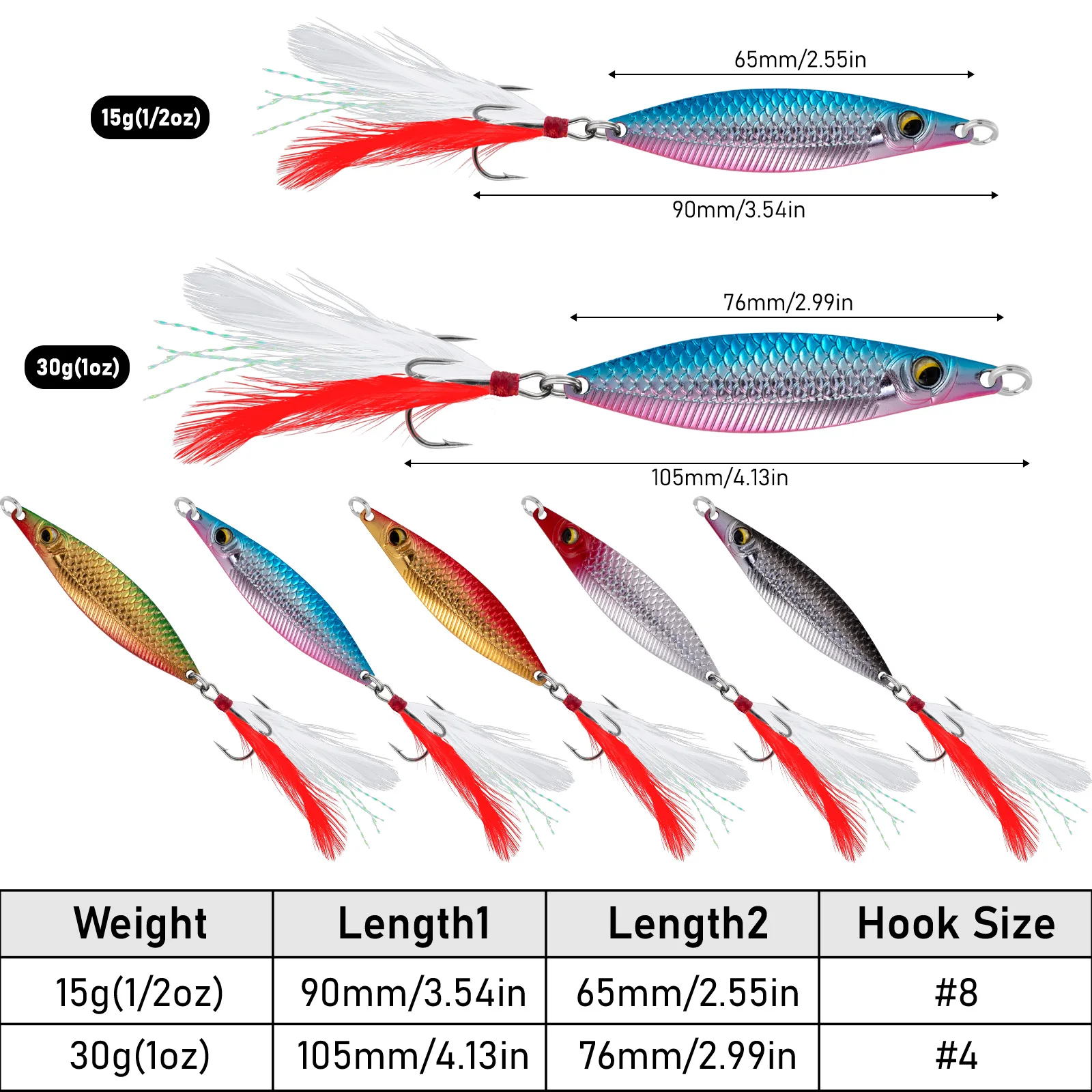 15g 30g Metal Spoon Lure Roostertail Metal Jig Jigging Trolling lure Long Casting Sea Fishing Lure Bass Trout Striped Crappie