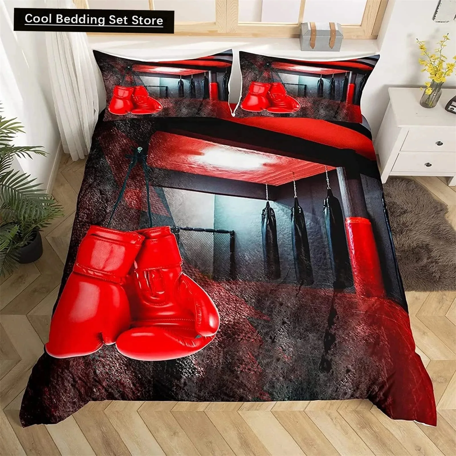 Boxing King Queen Duvet Cover Gamer Competitive Sports Bedding Set Galaxy Bright Colorful Quilt Cover Polyester Comforter Cover