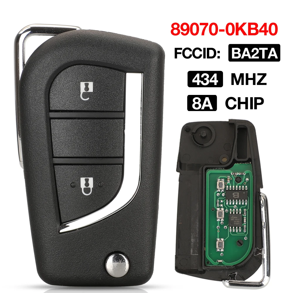 jingyuqin 2BTN BA2TA 433MHz H (8A) Chip 89070-0KB40 Filp Folding Remote Control Car Key For Toyota Hilux Yaris Yaris Cross 2015+