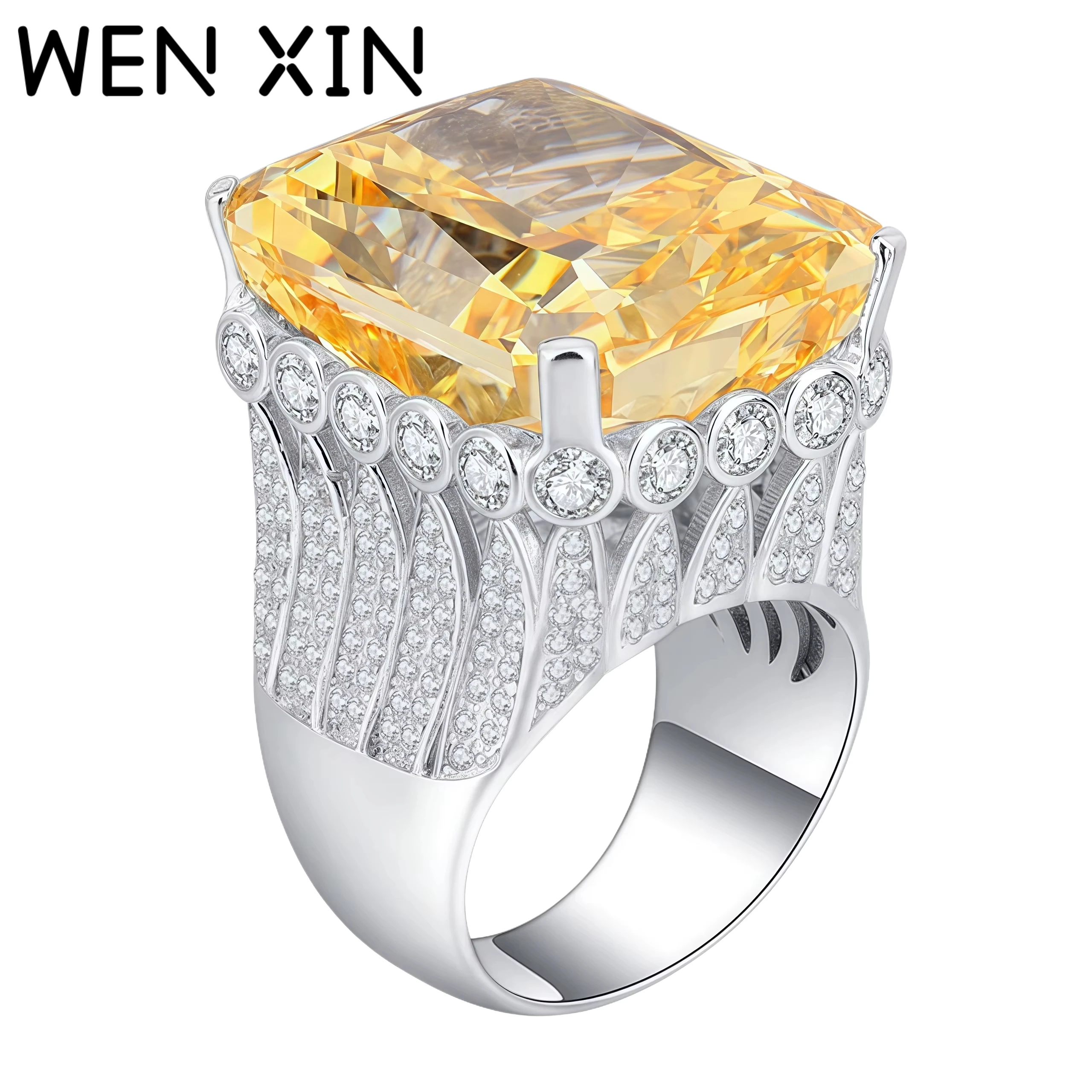

WENXIN Luxury Unique 80 Carat Big Gemstone Rings For Women 925 Sterling Silver High Carbon Diamond Ring Jewelry Main Stone 18*23