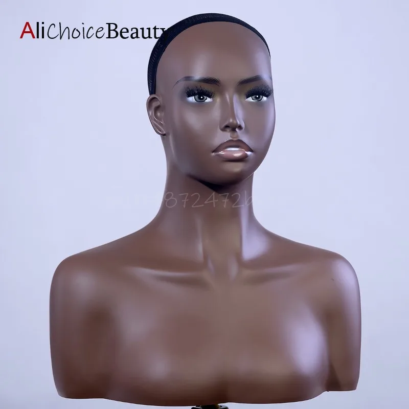 Brown Skin Mannequin Bust for Wig Display Dummy Head for Wigs Pvc Wig Stand Head Make up Mannequin Head with Shoulder Ear Hole