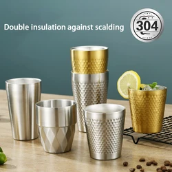 Cross-border Beer Cup Coffee Cup Korean Cup Diamond Hammer Outdoor Camping 304 Stainless Steel Double-decker Water Cup