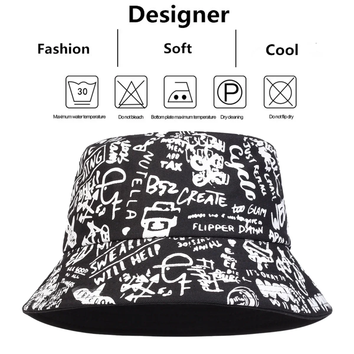 للجنسين 88 أسود أبيض الكتابة على الجدران طباعة شخصية دلو القبعات الصيادين قبعات في الهواء الطلق قبعة عادية قبعة واقية من الشمس