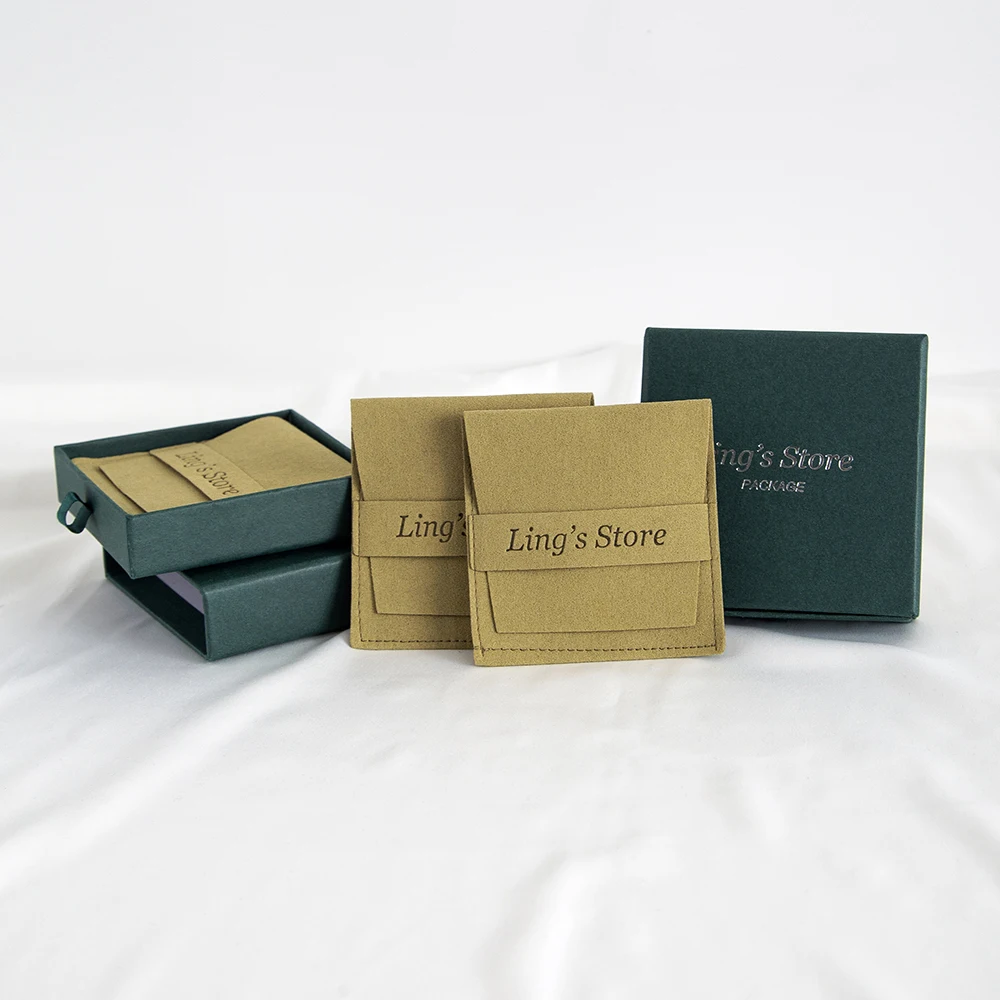 50Pcs Personalized Custom Logo Drawer Box with High Quality Microfiber Suede Packaging Bag Earrings Necklace Jewelry Storage Bag