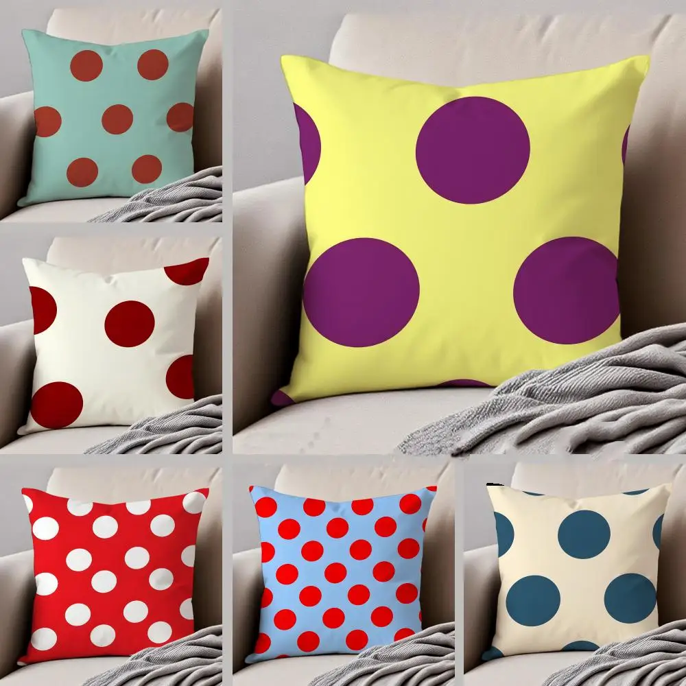 P-Polka Dot Cushion Cover Linen Pillow Case Soft Breathable Protective Couch Room Decoration