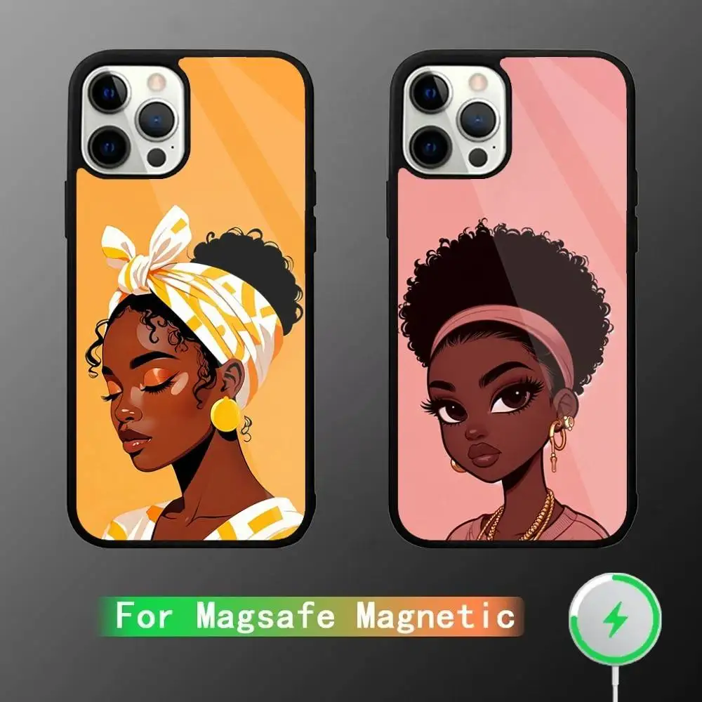 

Afro Girls Art Phone Case For iPhone 17,16,15,14,13,12,11,Pro,Max,Plus,Mini,SE4,E Magnetic Magsafe Wireless Charging