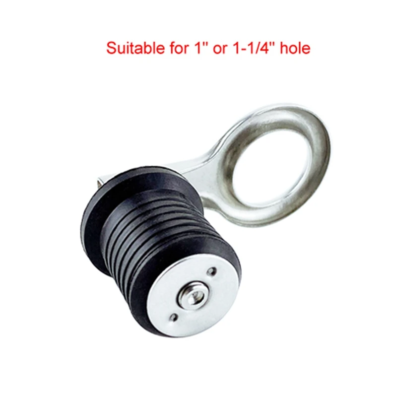 2 Pcs 1-1/4-Inch Marine Stainless Steel Handle Rubber Drain Plug Drain Plug Snap Tight Flip Style Hull Seawall Boat Accessories