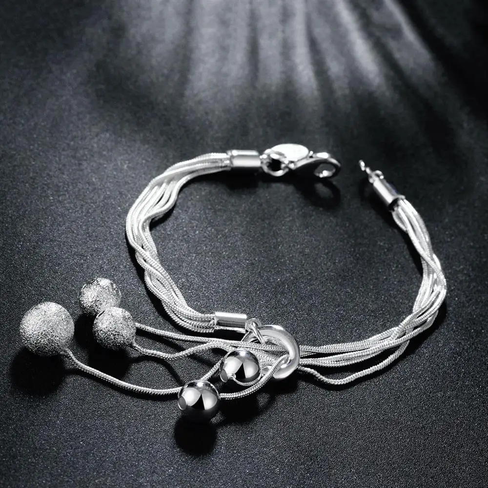 

Hot 925 Sterling silver Bracelets Snake chain frosted beads for women Wedding party fine Christmas Gifts fashion Jewelry