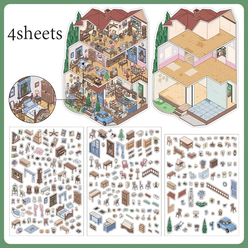 Mr.Paper Kawaii Vintage Kleine Gebouw 3D Franse Stijl Cottage Landschap Sticker DIY Zakje Huisje Scène Festival Cadeau