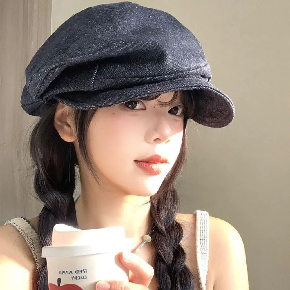 Повседневный японский джинсовый берет из ткани с облаком, восьмиугольная кепка газетчика Y2K, плиссированная шляпа художника, женская