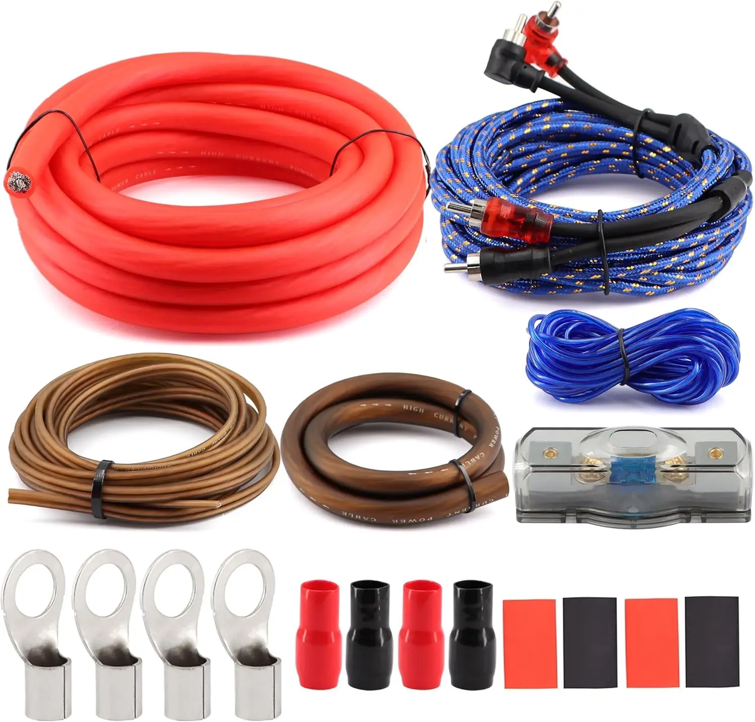 

0 Gauge CCA Amplifier Wiring Kit 3000W Complete - 1/0 AWG Car Audio Power Cable with Fuse & RCA for Subwoofer & Big 3 Upgrade