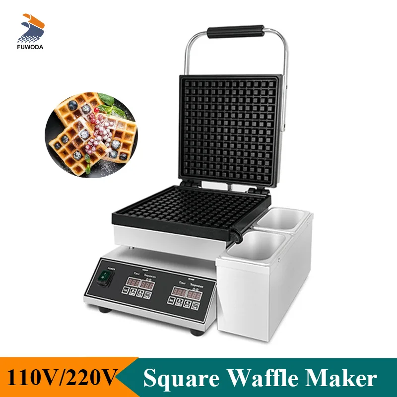 Electric Square Waffle Maker Baker With Oil Leakage Box Large Monolithic Waffle Making Machine Digital Panel Snack Equipment