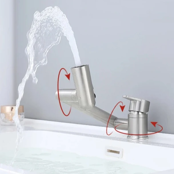 

Hot and Cold Water Tap 304 Stainless Steel Bathroom Faucets Deck Mounted Household 2 Modes Sprayer Washbasin Sink Tap