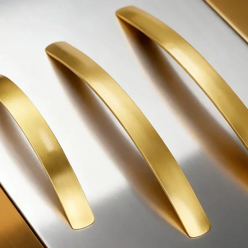 Brass Shoe Cabinet Handle Gold Door Handles European Curved Shape Wardrobe Pulls Kitchen Handles Furniture Hardware Drawer Knobs