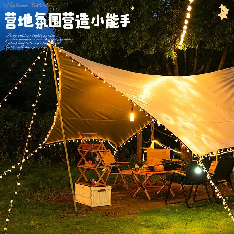 Solar small white ball light string Outdoor courtyard waterproof camping canopy Atmosphere round ball light string