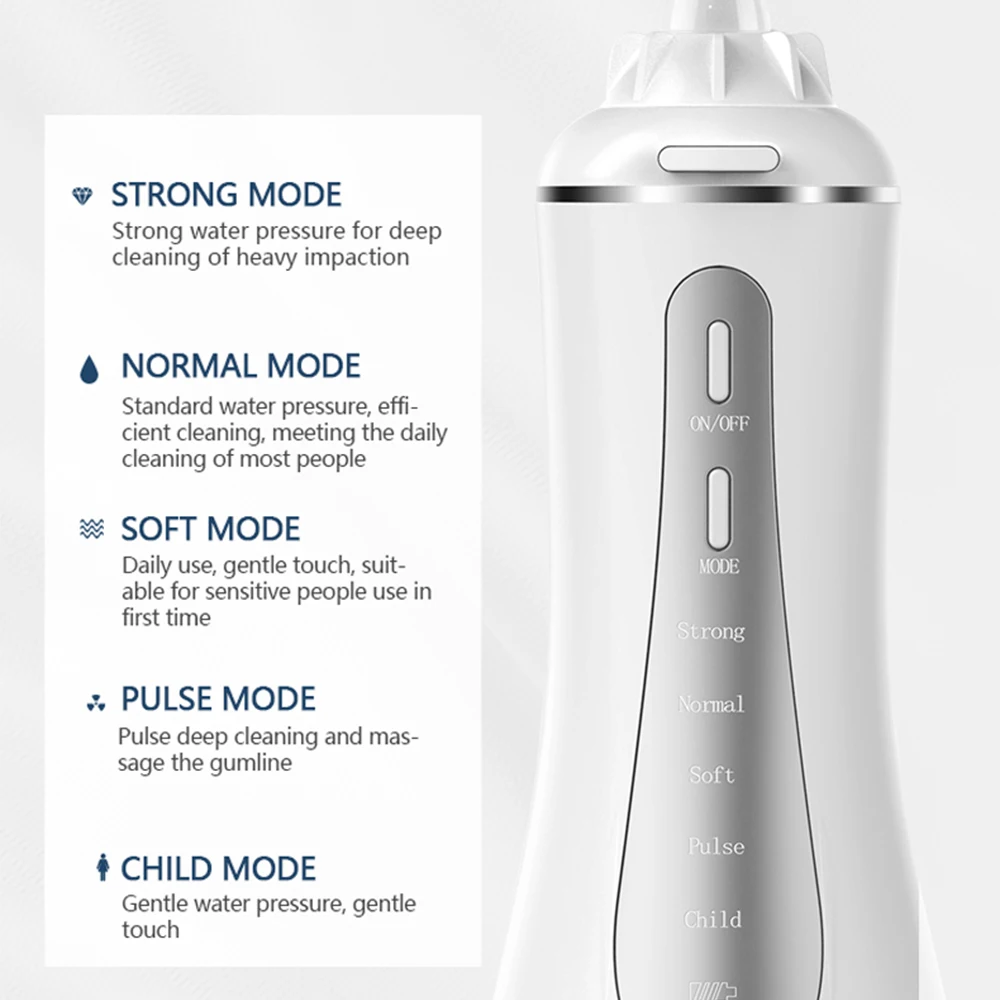 Oral Irrigator Fairywill Water Flosser 5 Modes Portable Dental Water Jet 350ML Water Tank Teeth Cleaner USB Charge Waterproof