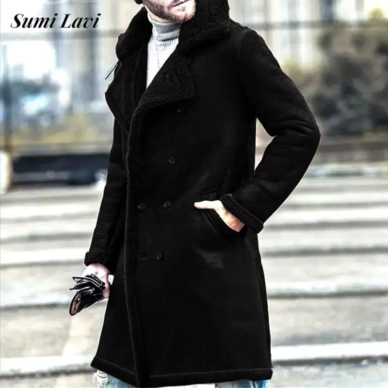 

2023 Winter Thickness Lambswool Liner Coats Men Clothing Warm Outdoor Midi Jacket Mens Vintage Wool Turn-down Collar Overcoats