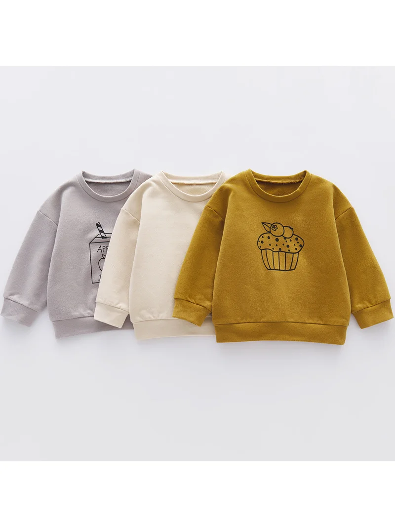 Baby Fashion Sweatshirts O-neck Milk Print Autumn Clothing Children Girls Organic Cotton Long Sleeves Pullover Loose Tops