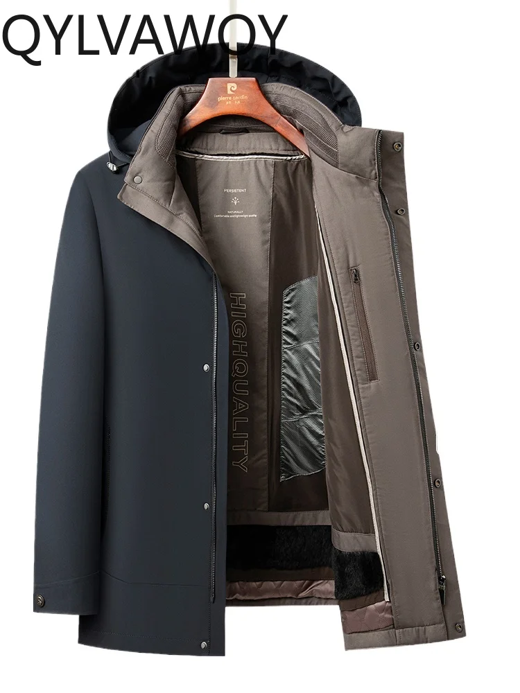 QYLVAWOY Winter Mid-Length Thickened Warm Rabbit Fur Niekefu (Fur-Lined Coat) Cold-Resistant Warm Parka Fur Outerwear LJ2553