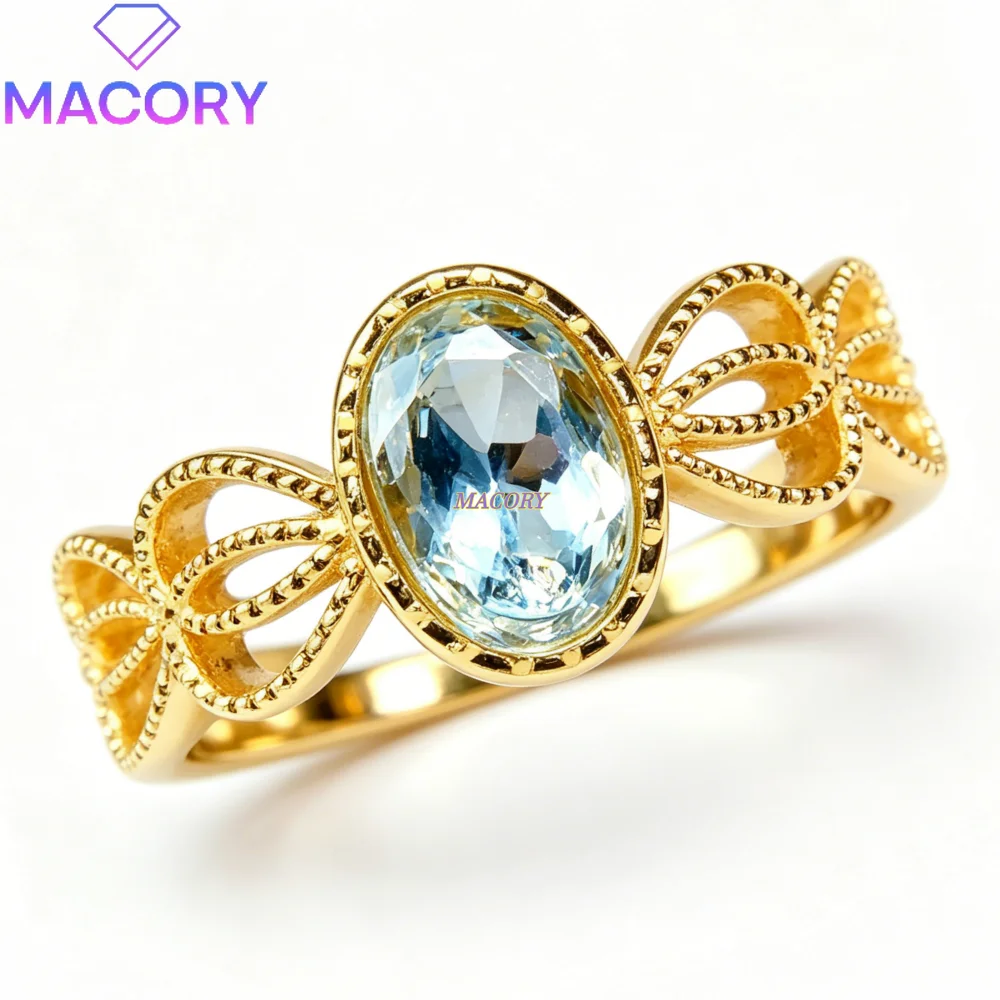 Natural Aquamarine Ring S925 Sterling Silver Sweet Romantic Fashion Trendy Valentine's Day Gift Birthday Gift Christmas Gift