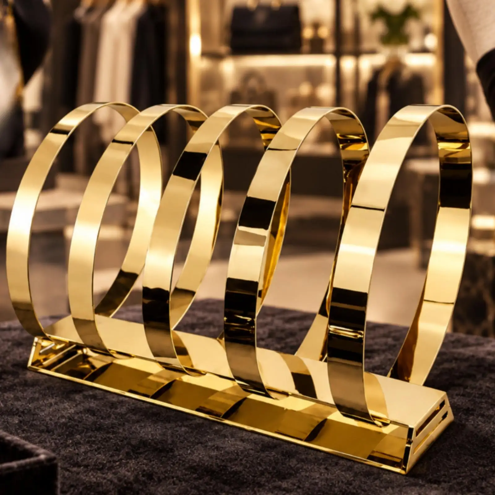 Five Loop Belt Holder Rack Stainless Steel Display Stand for Boutique Shop Countertop Organizer Showcase Unit