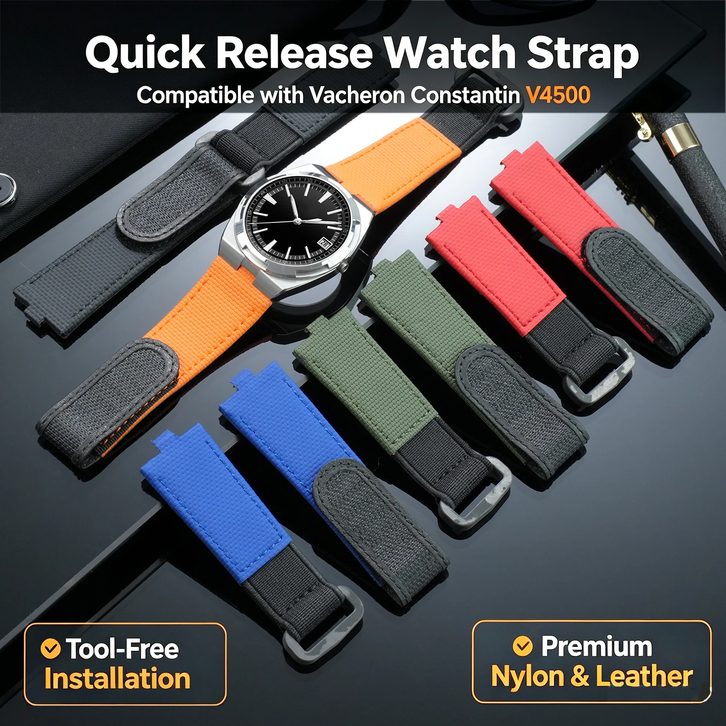 7mm Quick Release Hook & Loop Watch Strap Fluororubber Woven Texture For Vacheron Constantin Overseas 4500V 5500V 7900V 24 Color