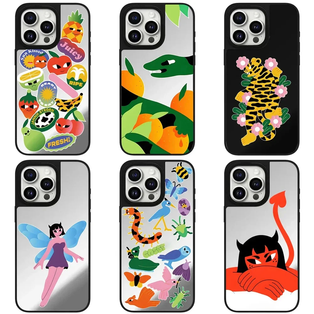 

Cartoon Fruit Animals Mirror Magnetic Phone Case Cover for IPhone 11 12 13 14 15 16 Pro Max Case for IPhone 16 Pro Max