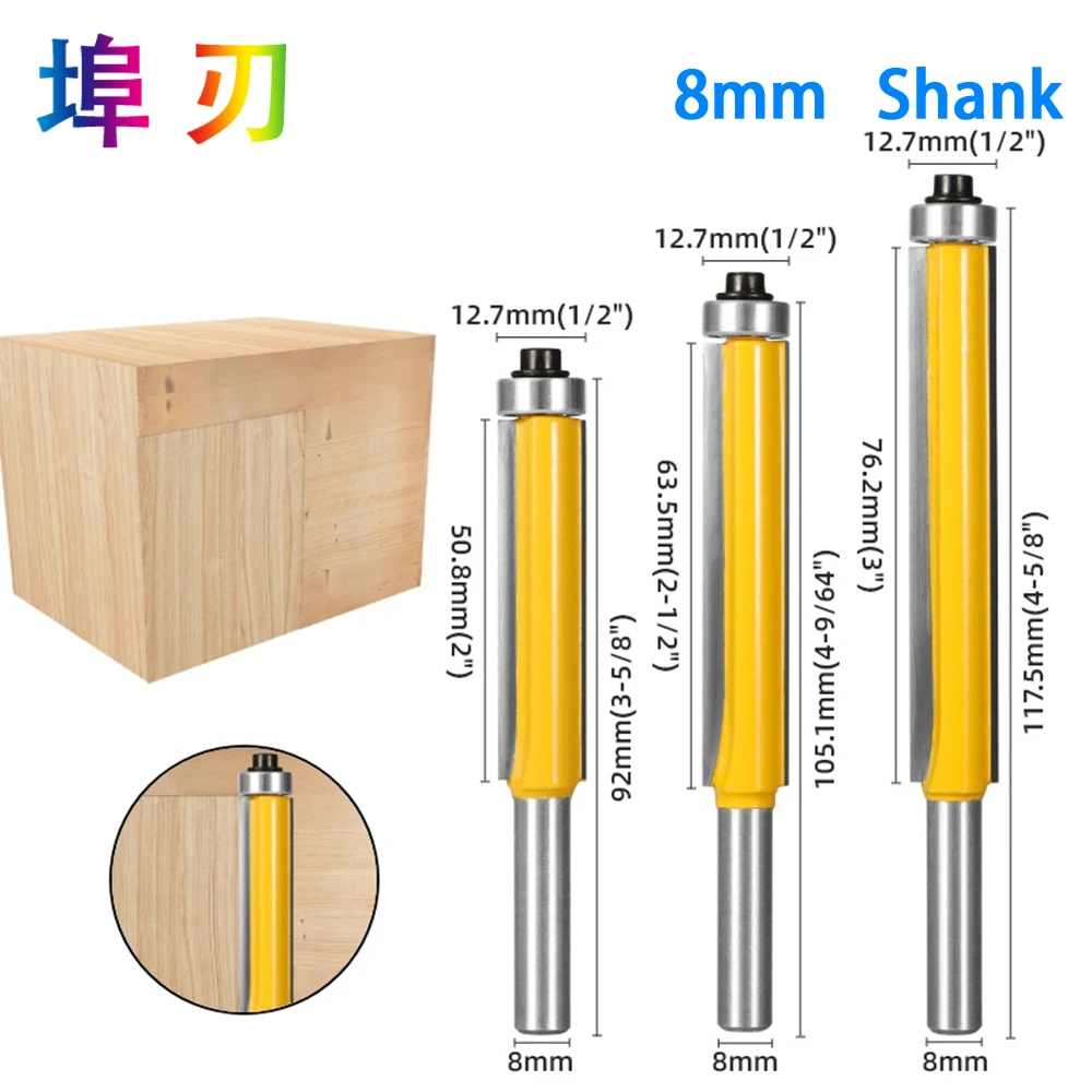 1Pc 8mm Shank Flush Trim Router Bit with Bearing for Wood Template Pattern Bit Tungsten Carbide Milling Cutter for Wood LT044