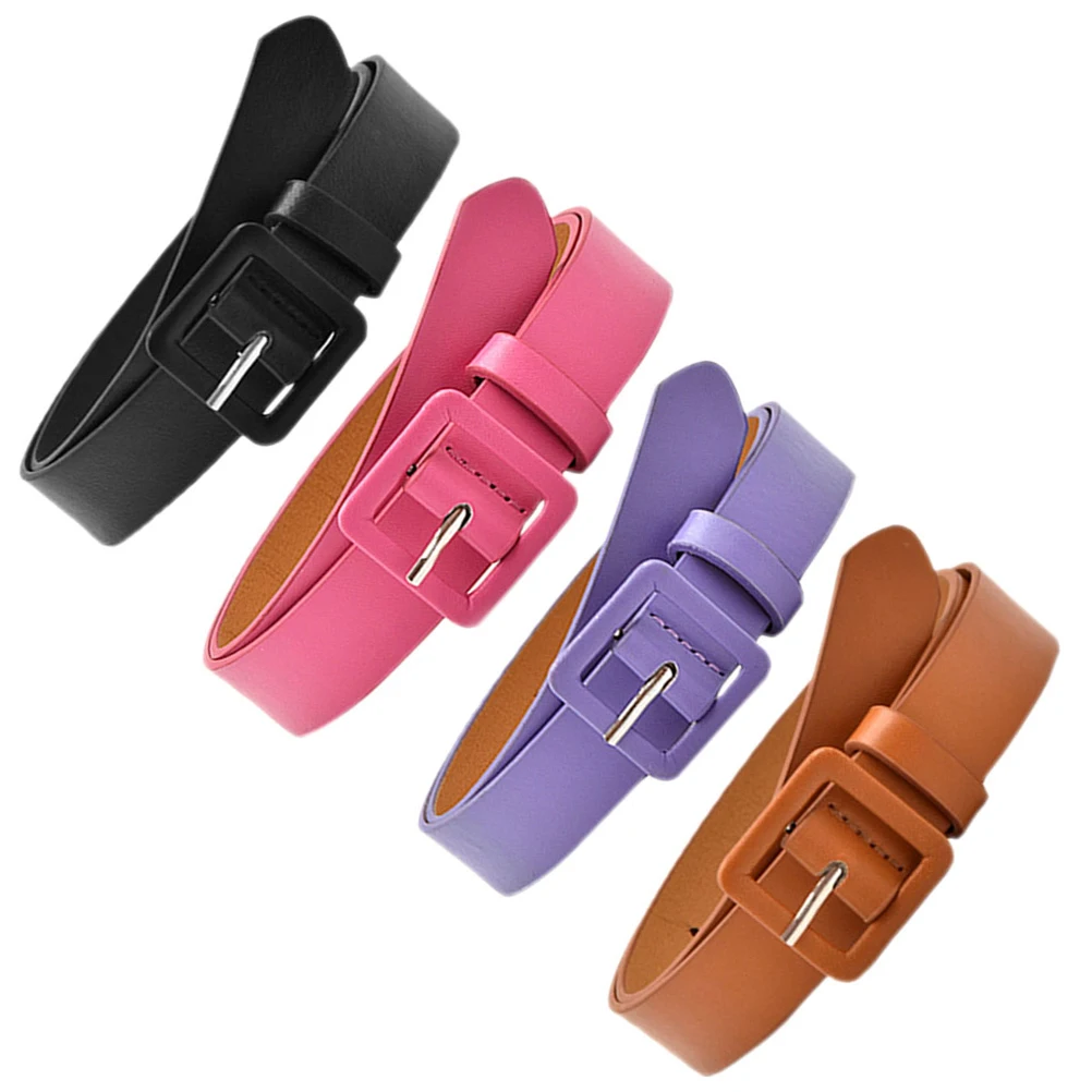

4 Pcs Women's Belt Girls Elastic Belts Size 7-8 Waist for 10-12 Kids Small Square Buckle Color