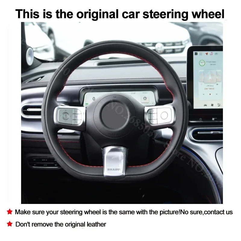 Cow Leather Hand Sewing Car Steering Wheel Cover Wear-resistant Black Leather Car Handle Wrap For Mercedes Benz Smart 2021-2026
