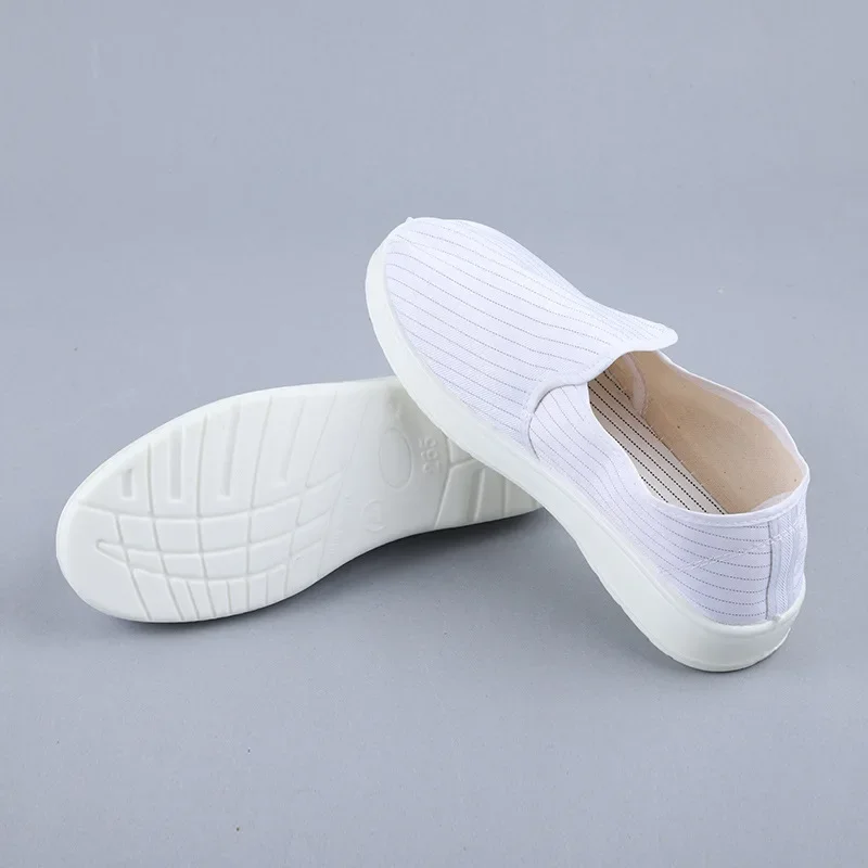 DurablePU Bottom Striped Canvas Medium Towel Shoes White Low Top Soft Sole Anti-static Shoes Dust-proof Workshop