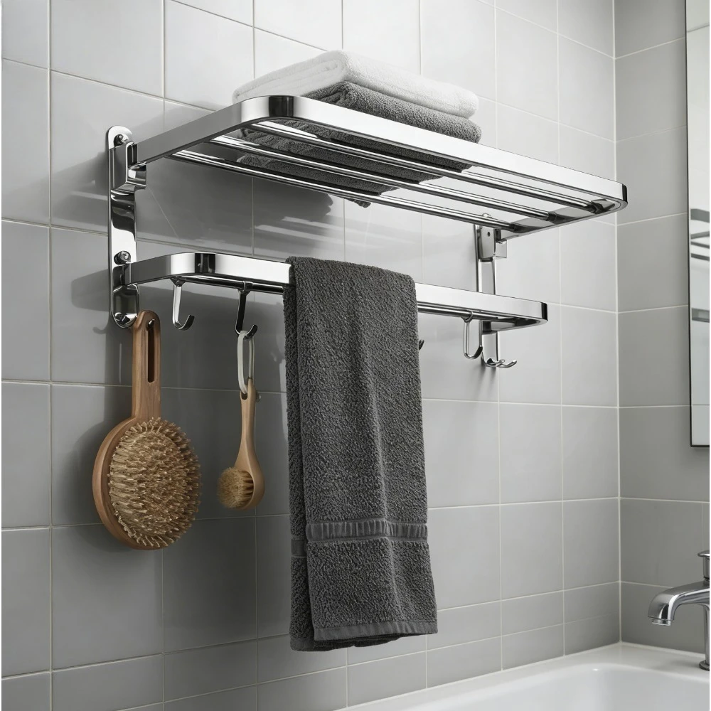 

Wall Mounted 304 Stainless Steel Towel Rack Thickened Anti-Rust High Quality Modern Bathroom Storage Artifact