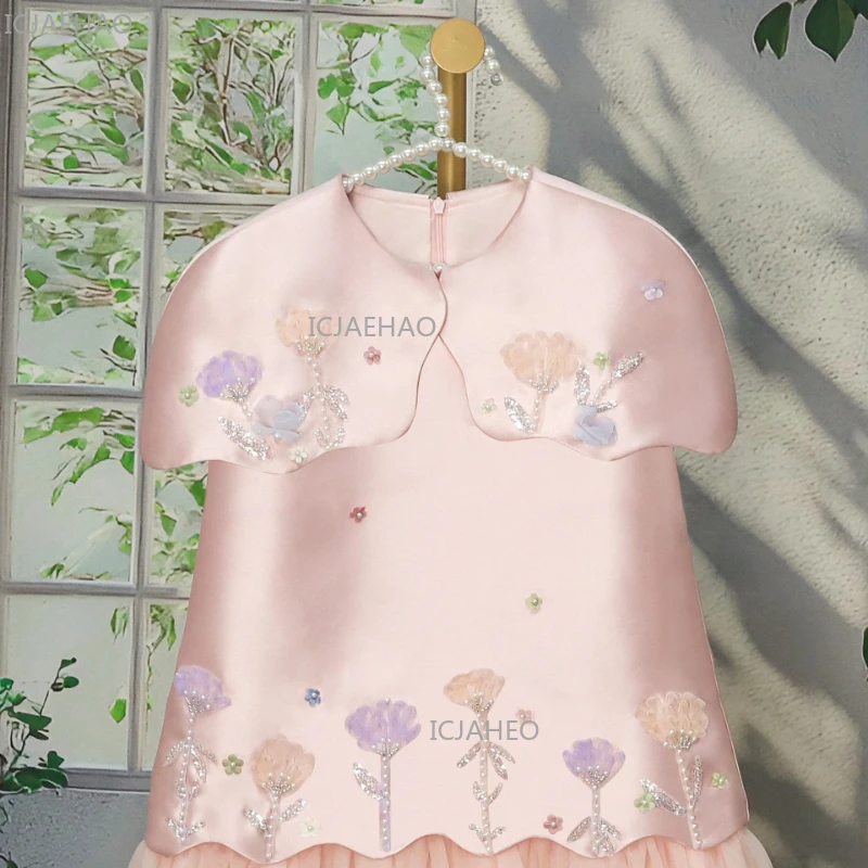 2026 Children Elegant 3D Flowers Birthday Dresses Tank PrincessCake Skirt Formal Party Celebration Dress Eid Kids Clothing Gown - view 3