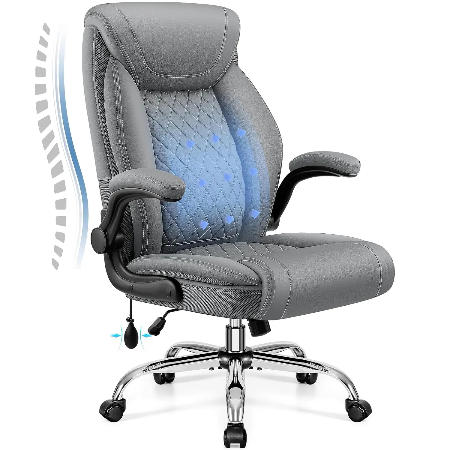 Ergonomic High Back Office Chair with Lumbar Support & Flip Arms, Leather Executive Desk Chair with Rocking Function, Customized