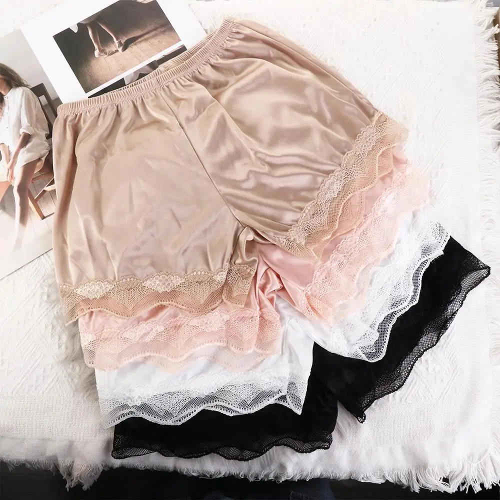 

Simple Cool Women Safety Pants Lace Satin Leggings Pajamas Shorts Safety Shorts Polyester
