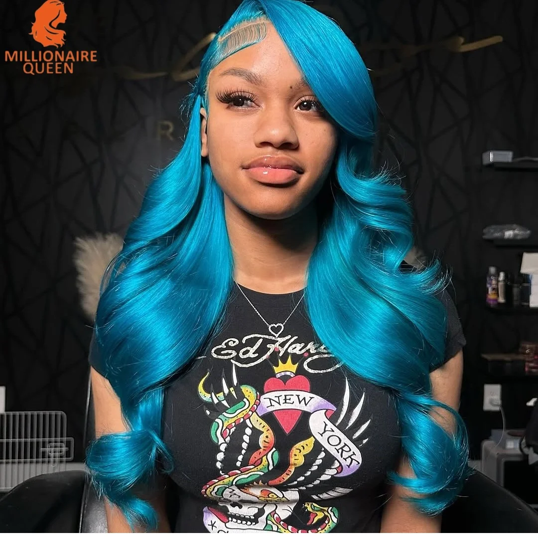 

13x4 Human Hair Wig 100% Virgin Human Hair Quality Blue Blonde Body Wave Wigs 13x6 Lace Front Remy Wigs Millionaire Queen